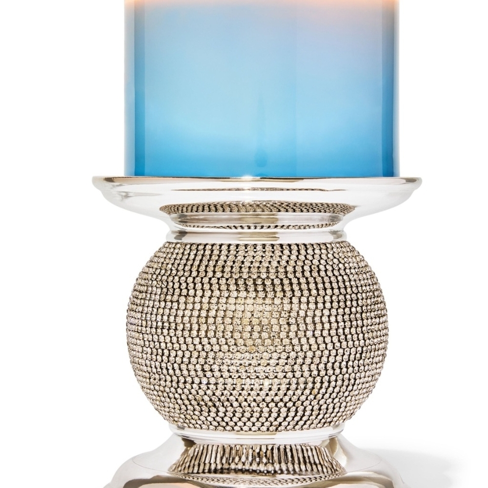 Bath & Body Works Silver Candle Holder with Blue Glass